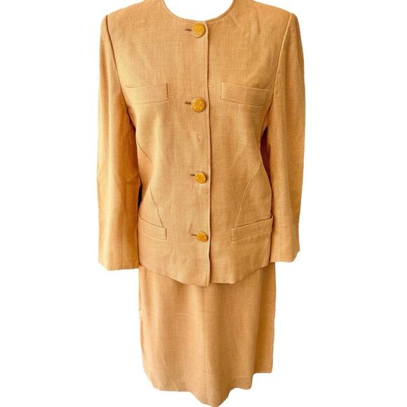 Celine Jackets & Blazers - Vintage Celine Paris Blazer Skirt Suit Outfit Set Peach Size 6 EUR 36 Logo Prep